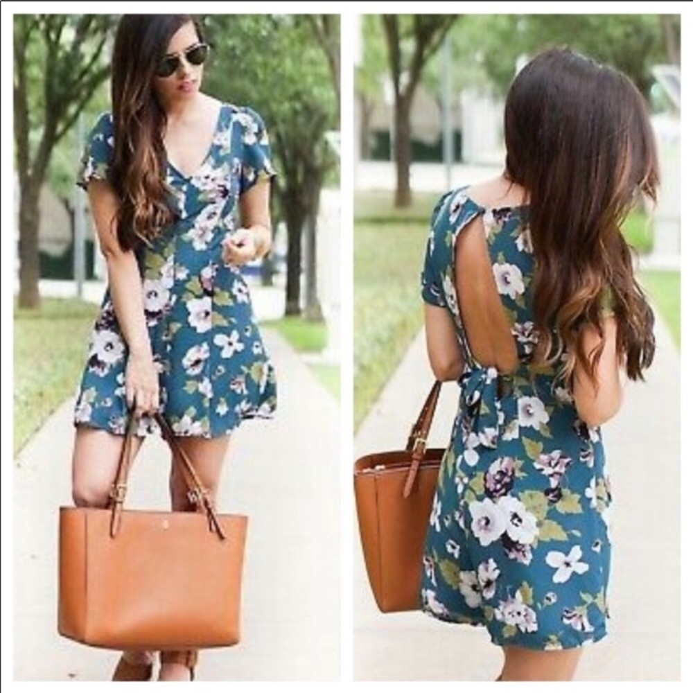 Leith Green and Teal V-neck Floral Romper